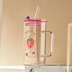 New Fashion 350ml Square Glass Reusable High Borosilicate Clear Beer Boba Drinking Mug Glass Cup with Lid and Straw