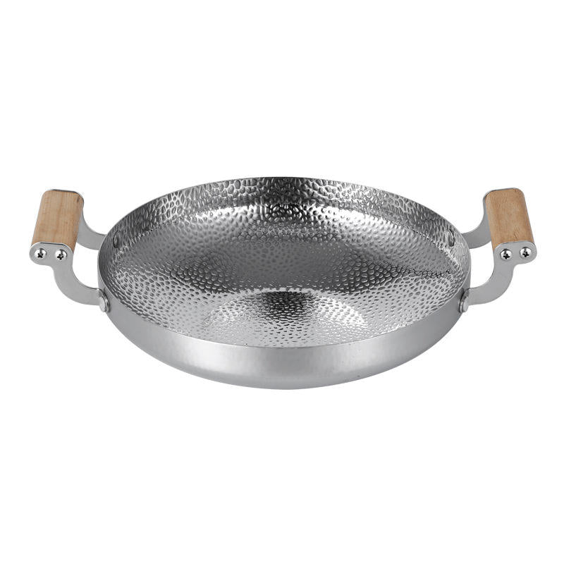 Commercial Restaurant Stainless Steel Spanish Frying Pans Seafood Paella Pan With Double Handle