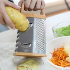 Kitchen Gadgets Wood Handle Chopping 6 in 1 Multifunctional Grater Stainless Steel Box Grater Peeler Slicer