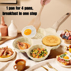 Cartoon Animal Patterns Four-Hole Non-Stick Aluminum Alloy Wooden Handle Frying Pan for Home Cooking Egg Pancake Breakfast