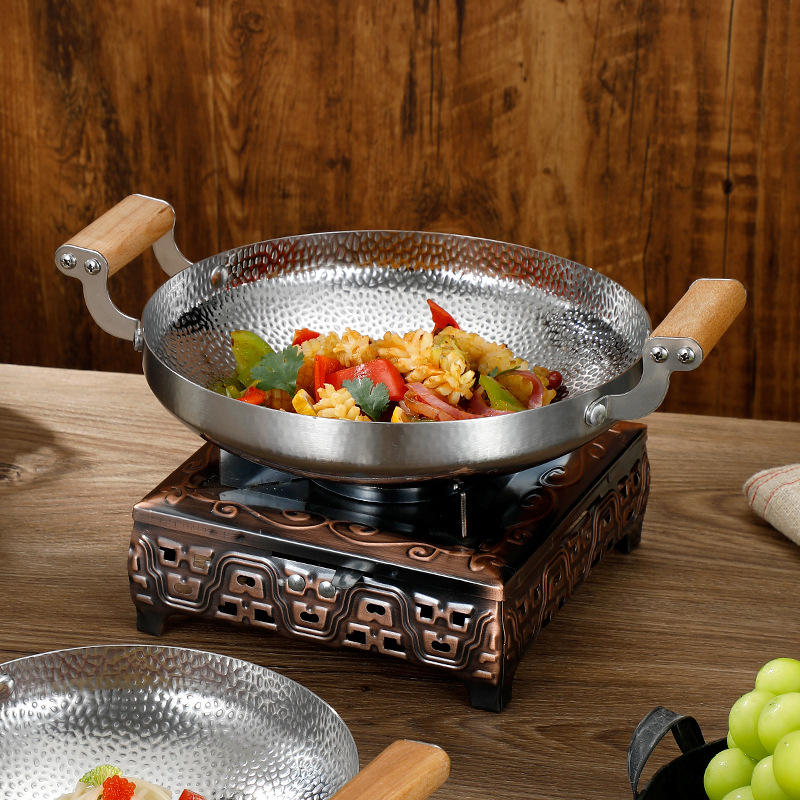 Commercial Restaurant Stainless Steel Spanish Frying Pans Seafood Paella Pan With Double Handle