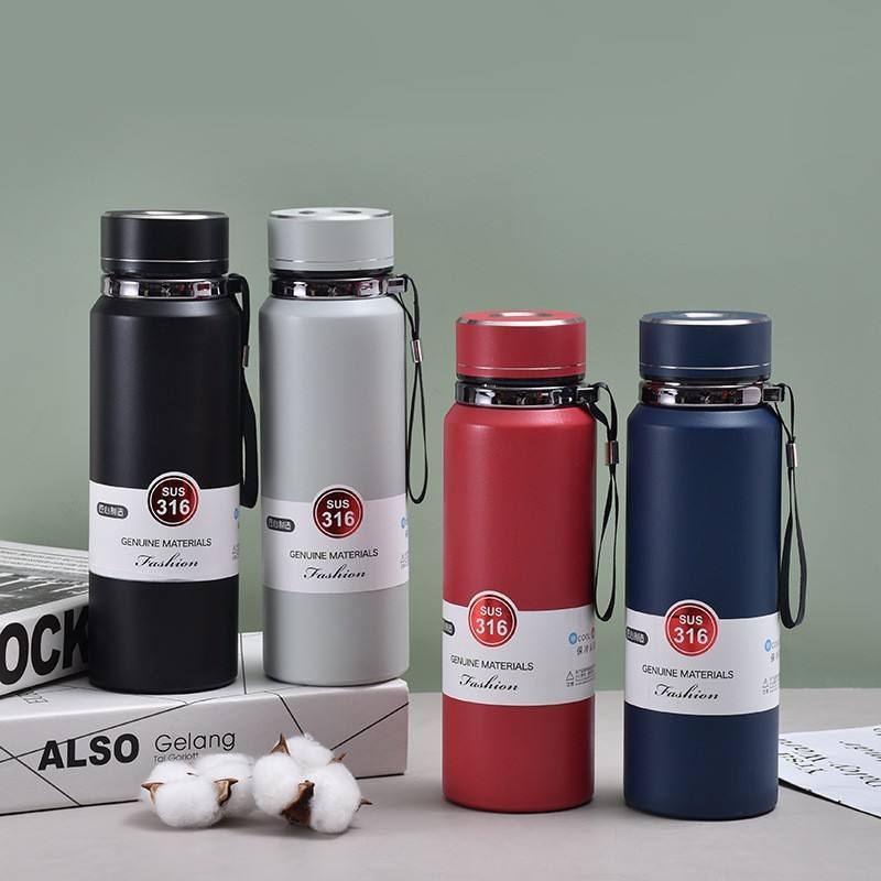 Large Capacity 316 Stainless Steel Thermos Bottle Solid Color Portable Vacuum Insulated Outdoor Sports Water Tumbler
