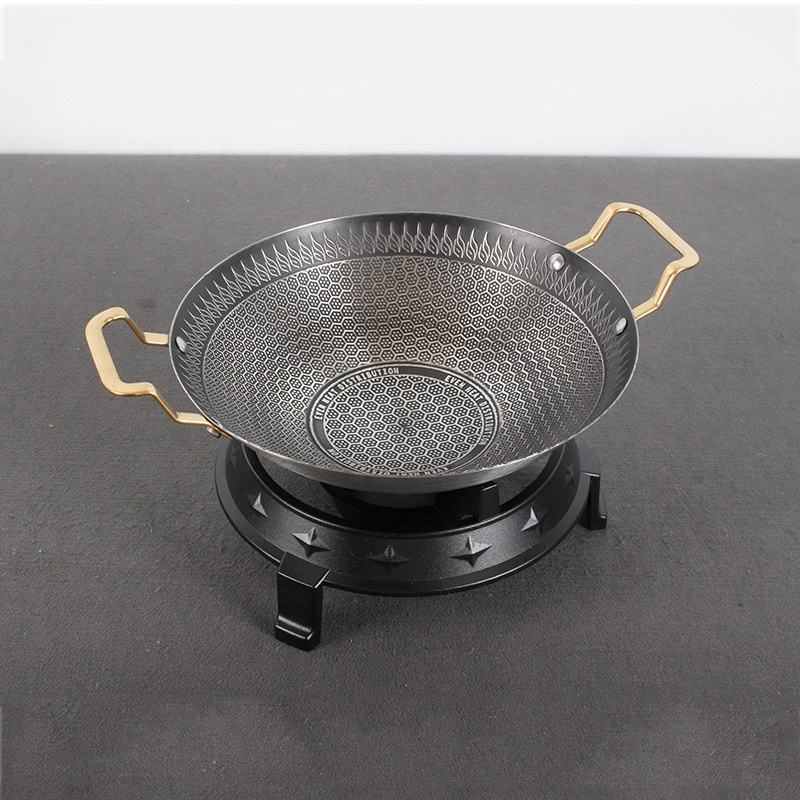 Honeycomb Non-Stick Stainless Steel Wok Frying Pan with Double Handle – 26/28/30cm