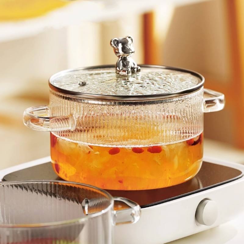 1500ml High Borosilicate Glass Stew Pot with Glass Lid | Heat-Resistant Soup & Cooking Pot