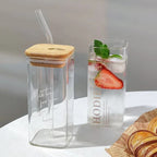 Hot Selling Borosilicate Glass Coffee Cup – Square Drinking Glass with Bamboo Lid &amp; Glass Straw