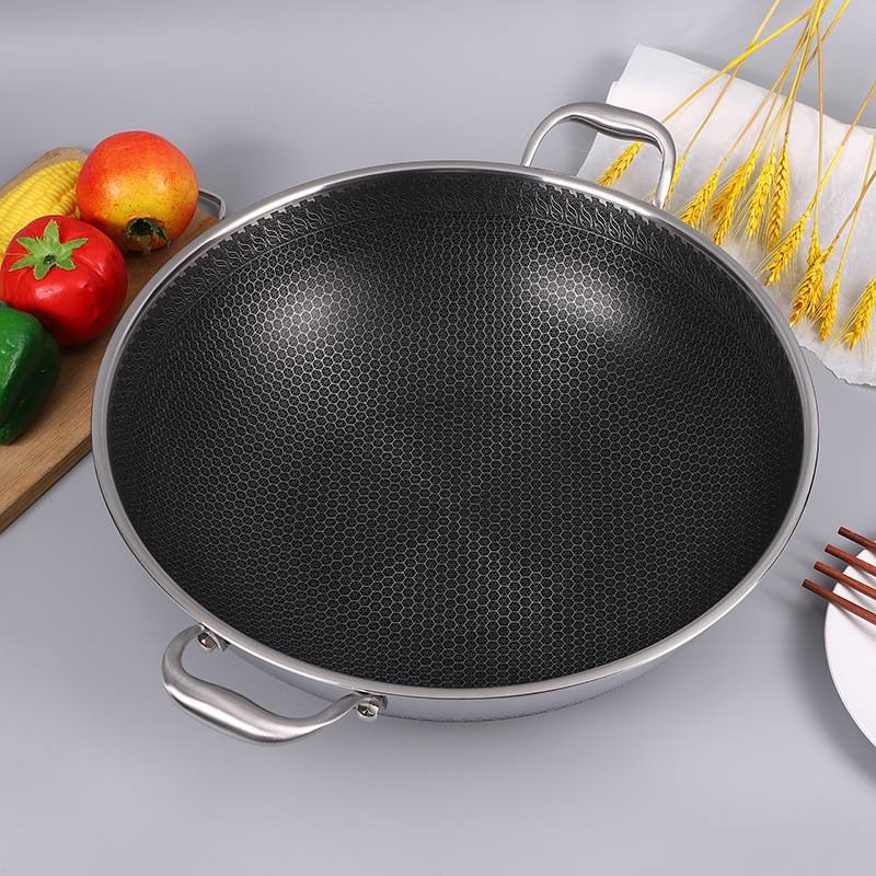 316 Stainless Steel Honeycomb Steamer & Frying Pan with Glass Lid | Multi-Purpose Non-Stick Pan for Gas & Induction (36cm, 38cm, 40cm)
