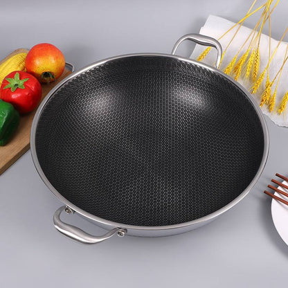 316 Stainless Steel Honeycomb Steamer & Frying Pan with Glass Lid | Multi-Purpose Non-Stick Pan for Gas & Induction (36cm, 38cm, 40cm)