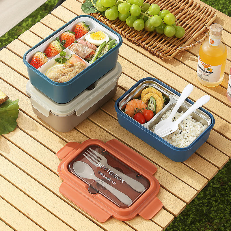 Suitable for Children School Picnic Food Container Stainless Steel 304 Compartment Lunch Box with Fork and Spoon
