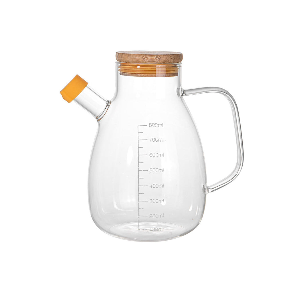 Kitchen Oil &amp; Vinegar Bottle – Heat-Resistant Glass Flavoring Bottle with Graduated Bamboo Lid (Leak-Proof)