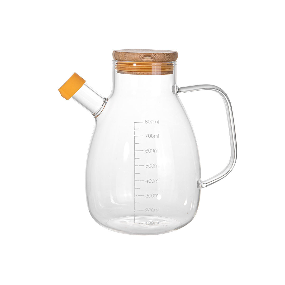 Kitchen Oil &amp; Vinegar Bottle – Heat-Resistant Glass Flavoring Bottle with Graduated Bamboo Lid (Leak-Proof)