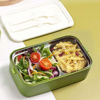 304 Stainless Steel Bento 2 Compartments Lunch Box with Spoon & Fork