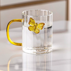 High Borosilicate 3d Butterfly Striped Glass Cup Creative Colored Handle Glass Mugs