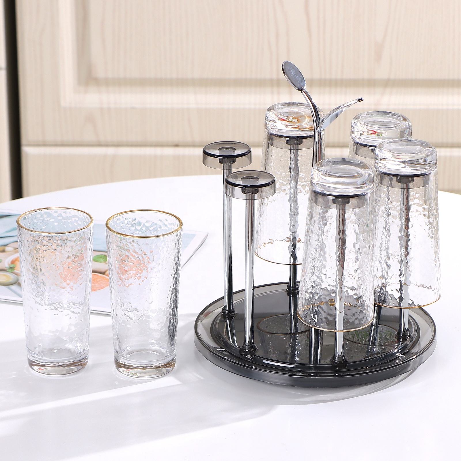 Rotating 6 Cups Mug Drying Rack Drainer Holder Water Glass Stand Cup Drying Rack for Countertop