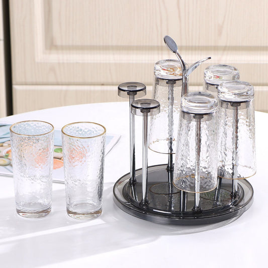 Rotating 6 Cups Mug Drying Rack Drainer Holder Water Glass Stand Cup Drying Rack for Countertop