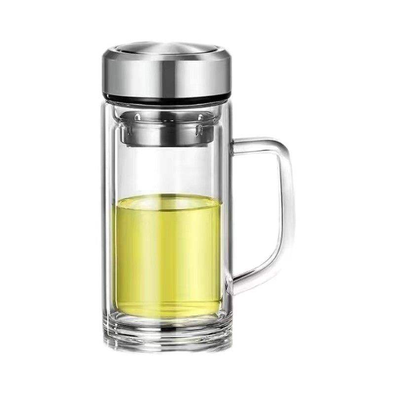 Large Capacity Double‑Walled Borosilicate Glass Tea Cup with Handle | Office & Home Use
