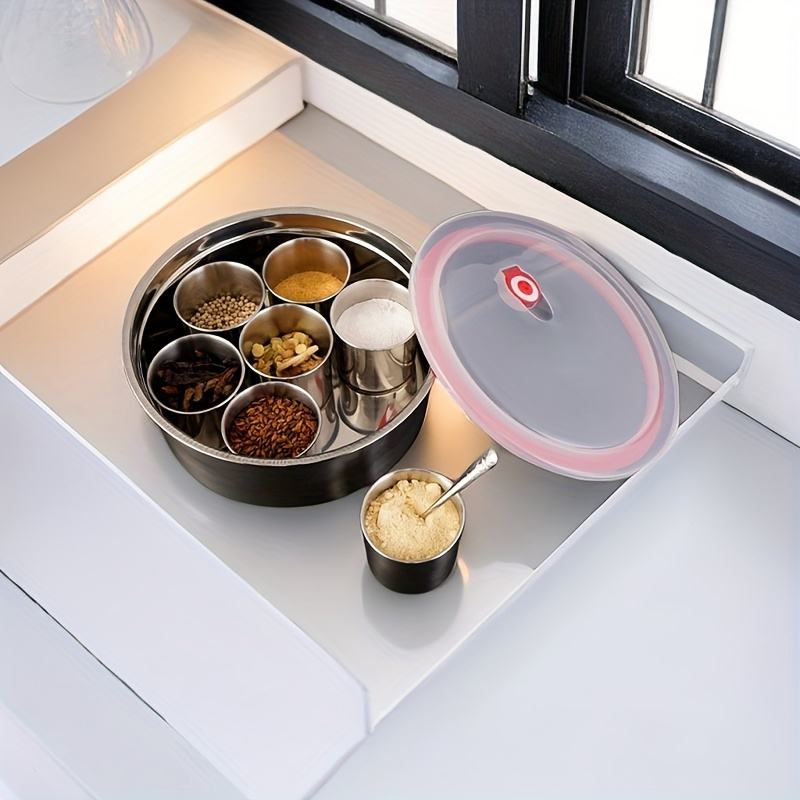 Premium Stainless Steel Spice Jar Set with 6 Compartments Includes Lid