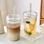 Fashion Style Clear Borosilicate Tumbler – With Dome Glass Lid &amp; Glass Straw