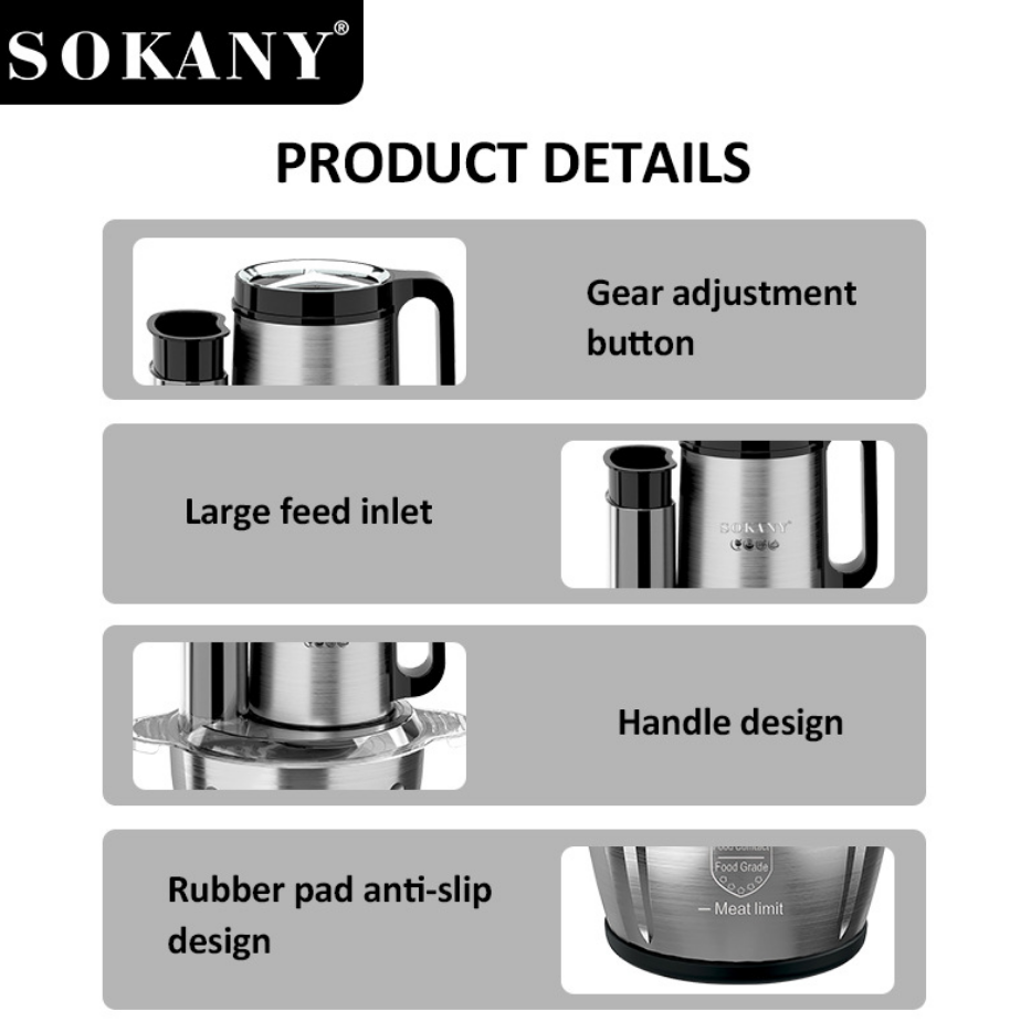 Electric Wonder Chopper Blender Multifunction Meat Grinder Stainless Steel Housing Brushless Motor 3L or 5L Capacity