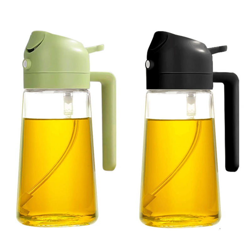 LOVFE Kitchen Dispenser and Sprayer Oil Bottle 470ml 2 in 1 Glass Oil Spray Bottle for Cooking