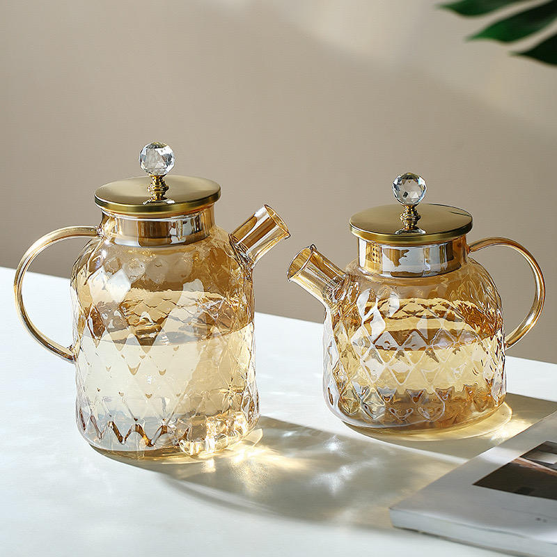 Large Capacity Modern Luxury Glass Pitcher with Lid – Tea &amp; Water Jug Pot Set