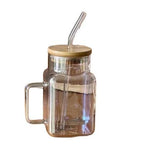 450ml / 15oz Sublimation Glass Cup with Handle, Bamboo Lid &amp; Straw&nbsp;