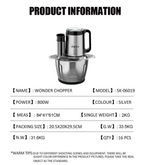 Electric Wonder Chopper Blender Multifunction Meat Grinder Stainless Steel Housing Brushless Motor 3L or 5L Capacity