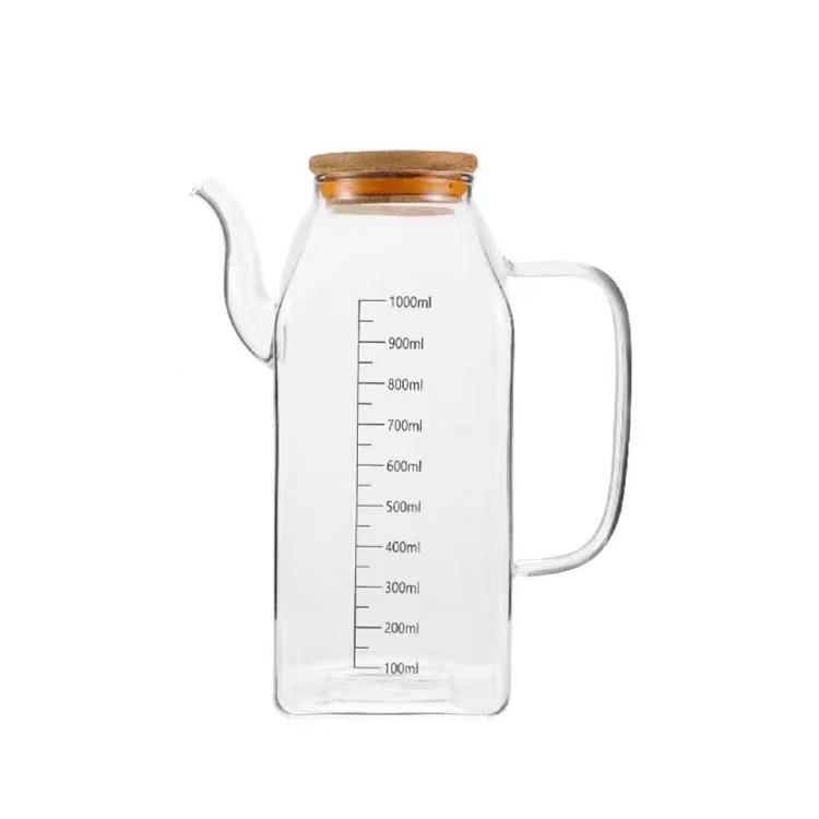 Simple Design Square Clear Thickened Durable High Borosilicate Glass Oil Pot With Handle and Bamboo
