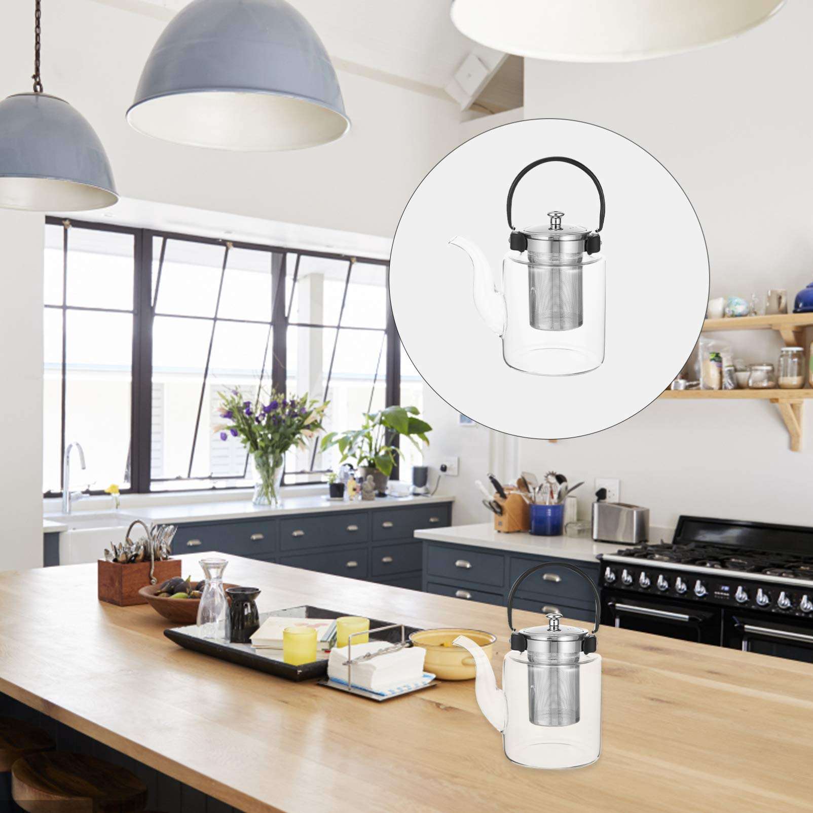 High Borosilicate Glass Teapot with Stainless Steel Infuser &amp; Handle – 800ml / 1200ml / 1500ml Large Capacity