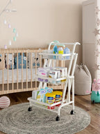 Hot Sale Household White Carbon Steel 3 Tier Kitchen Storage Rack Cart Foldable Kitchen Trolley with Wheels