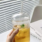 Fashion Style Clear Borosilicate Tumbler – With Dome Glass Lid &amp; Glass Straw