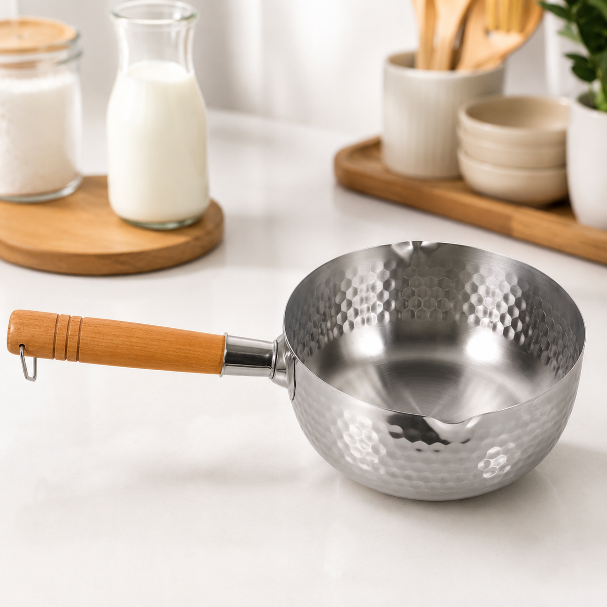 Hemmer design stainless steel milk pan with glass lid
