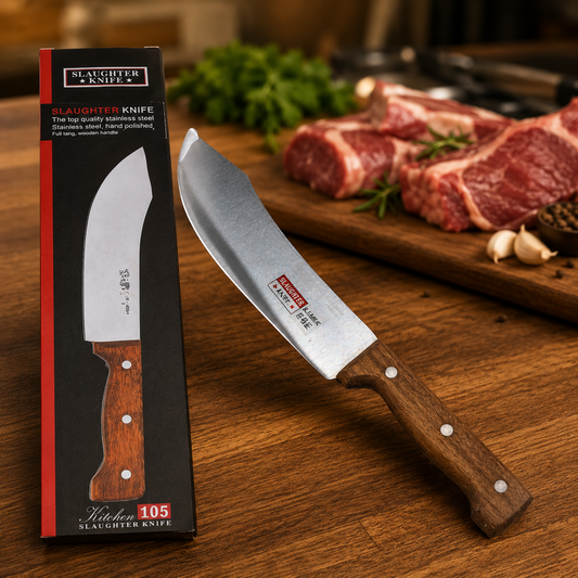 Hand Forged Carbon Steel Butcher Knife with Wooden Handle