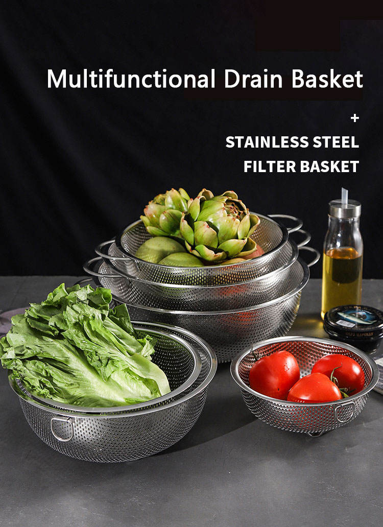 6PCS Stainless Steel Fine Mesh Colander Bowl Set – Kitchen Strainer with Draining Basket Handles