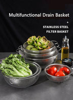 6PCS Stainless Steel Fine Mesh Colander Bowl Set – Kitchen Strainer with Draining Basket Handles