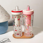 1000ml Cute Fruit &amp; Flower Print Plastic Water Bottle with Straw – BPA-Free Leak-Proof Tumbler for Kids