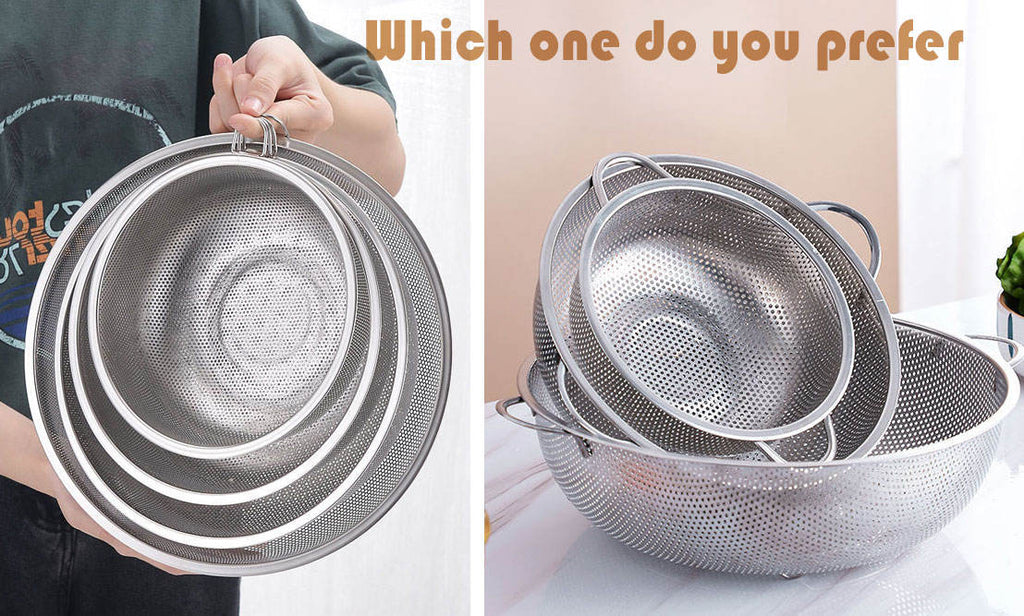 6PCS Stainless Steel Fine Mesh Colander Bowl Set – Kitchen Strainer with Draining Basket Handles