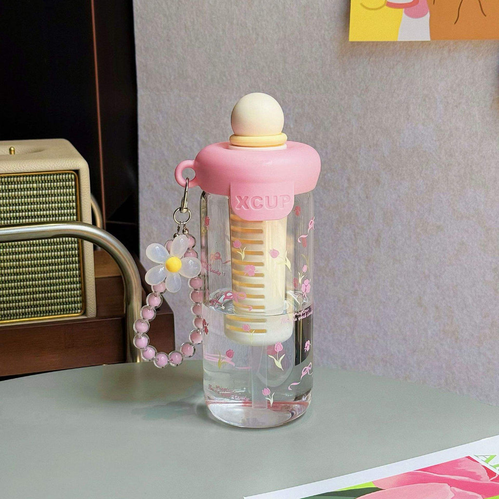 Cute Girls Cartoon Portable Drinking Bottle – Reusable School Plastic Water Bottle with Straw (Tomatodos De Agua / Gourde Enfant)