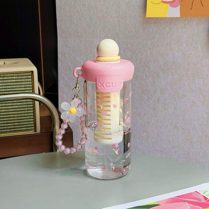 Cute Girls Cartoon Portable Drinking Bottle – Reusable School Plastic Water Bottle with Straw (Tomatodos De Agua / Gourde Enfant)