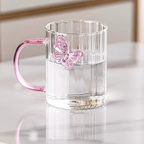 High Borosilicate 3d Butterfly Striped Glass Cup Creative Colored Handle Glass Mugs