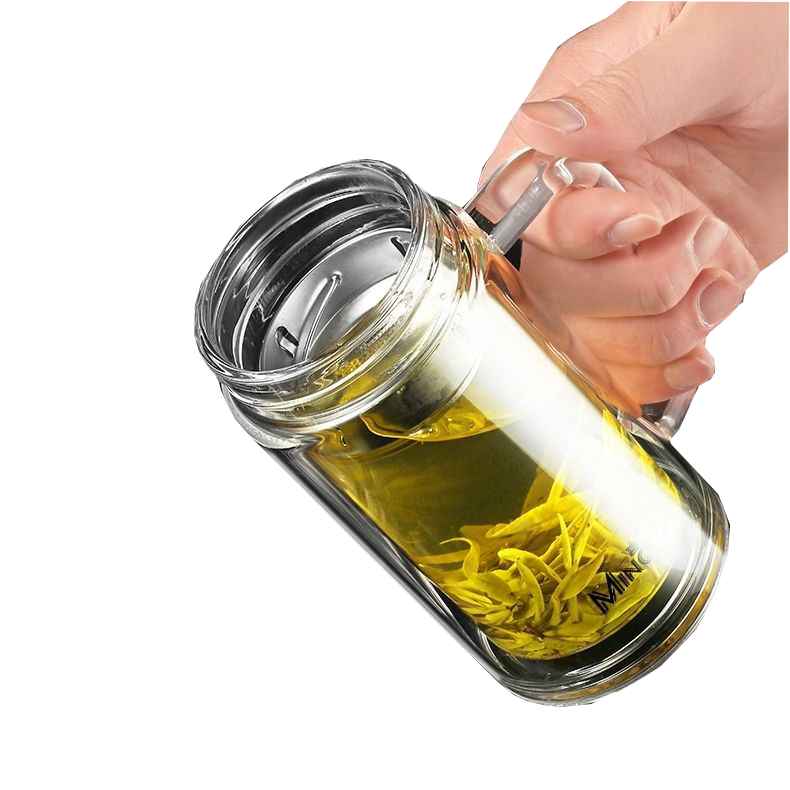 Large Capacity Double‑Walled Borosilicate Glass Tea Cup with Handle | Office & Home Use