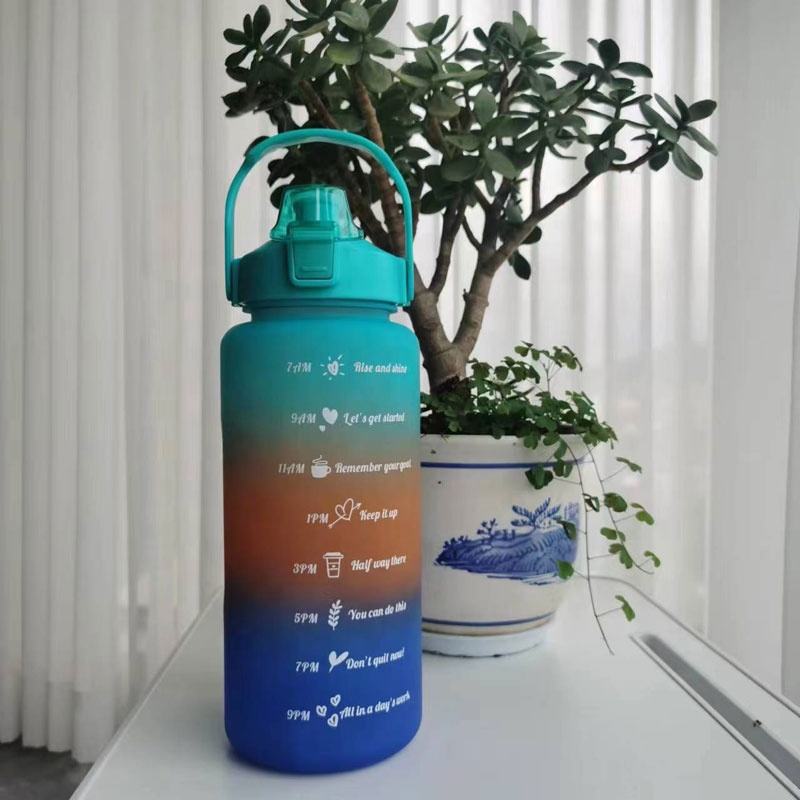 3-in-280ml/750ml/2000ml Capacity PP PC Silicon Food Grade Motivational Water Bottle with Time Marker One Click Open Cap