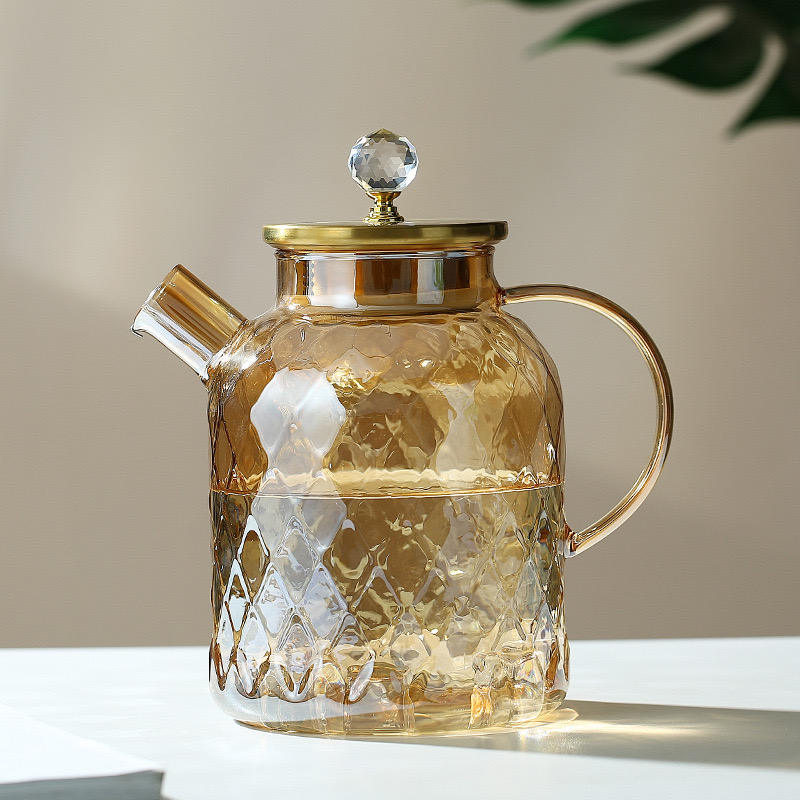 Large Capacity Modern Luxury Glass Pitcher with Lid – Tea &amp; Water Jug Pot Set