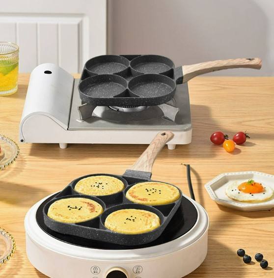 4-Hole Non-Stick Medical Stone Egg Frying Pan – Flat Bottom Breakfast Pan for Home Kitchen Cooking