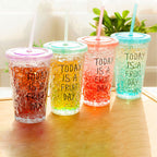 Double Plastic Straw Cups with Flat Lids – Colorful &amp; Fun