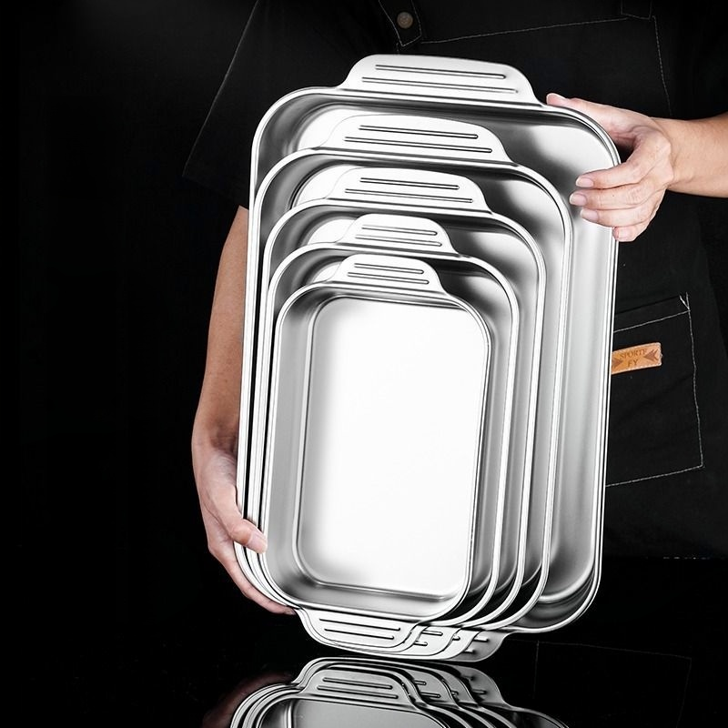 Supplier Rectangle Baking Pan Stainless Steel Food Serving Tray Without Lid