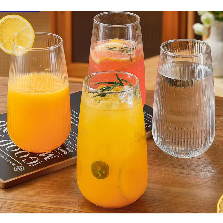 Summer Striped Large Capacity Borosilicate Glass Coffee Mug Ice Cold Drinking Cup for Juice and Coffee