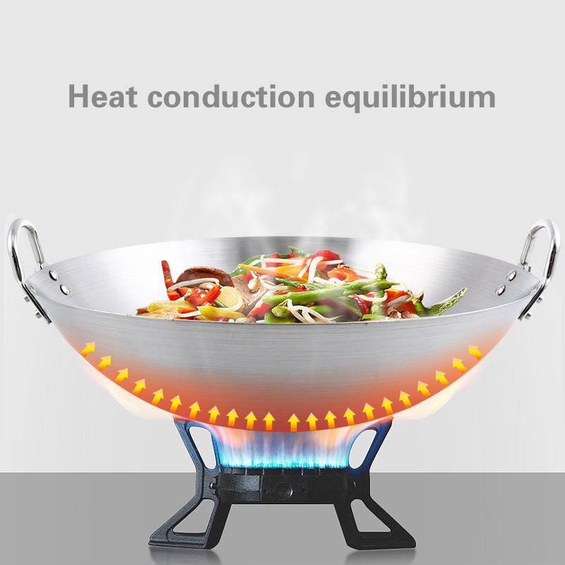 Double Handle Stainless Steel 201 Wok in Multiple Sizes for Restaurants and Household Stir Fry Use