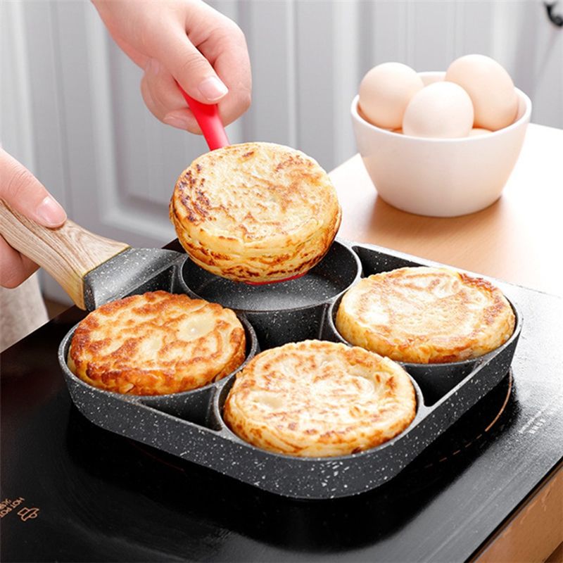 4-Hole Non-Stick Medical Stone Egg Frying Pan – Flat Bottom Breakfast Pan for Home Kitchen Cooking