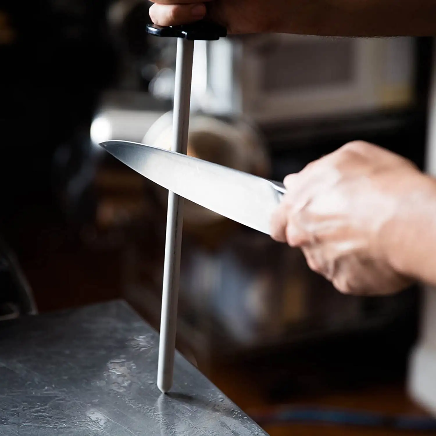 Professional Carbon Steel Knife Sharpening Steel | Black Honing Rod for Kitchen Knives