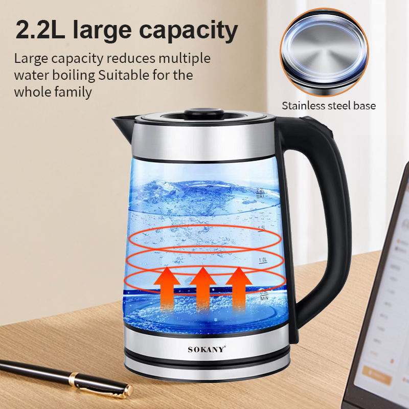 Smart 2.2L Portable Kettle Home Appliance Temperature Control Electric Tea Water Boiler Transparent Glass Keeps Tea Hot Health